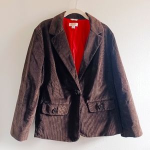 Brown Corduroy Blazer Jacket Talbots Large X-Large Lined Fall Winter Ribbed